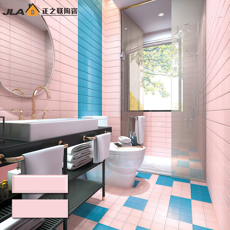 4x12 Azulejos de pared acristalados de cerámica decorativa diseño de baño rosa de 7.5 mm de espesor